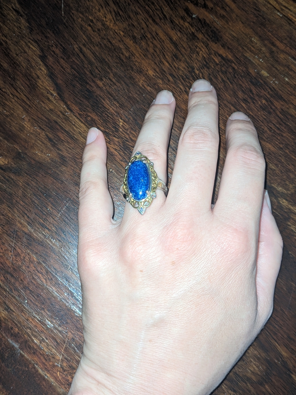 Vintage-Style Blue Lapis Cabochon Gold Ring - Picture 6 of 6